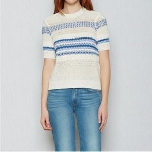 Current/Elliott Top | Women Small | Cream Blue Mix Knit